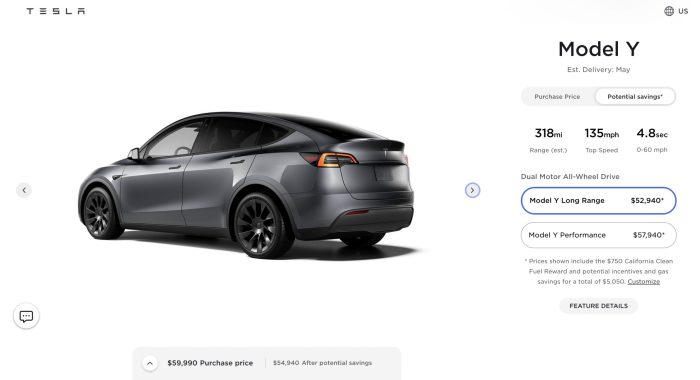 Tesla model y new car price